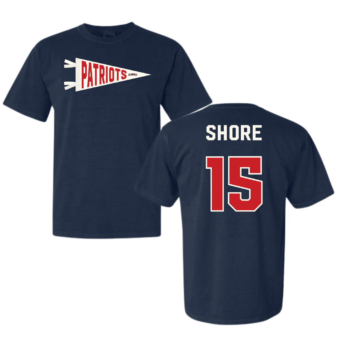 Dallas Baptist University Volleyball Navy Pennant Comfort Colors Tee - #15 Shaylee Shore