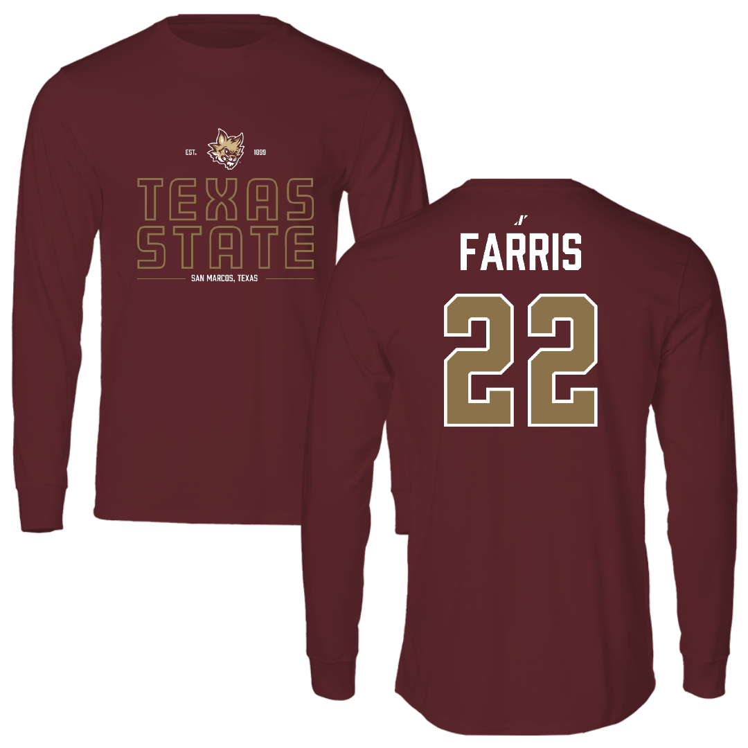 Texas State University Baseball Maroon General Long Sleeve - #22 Ethan Farris