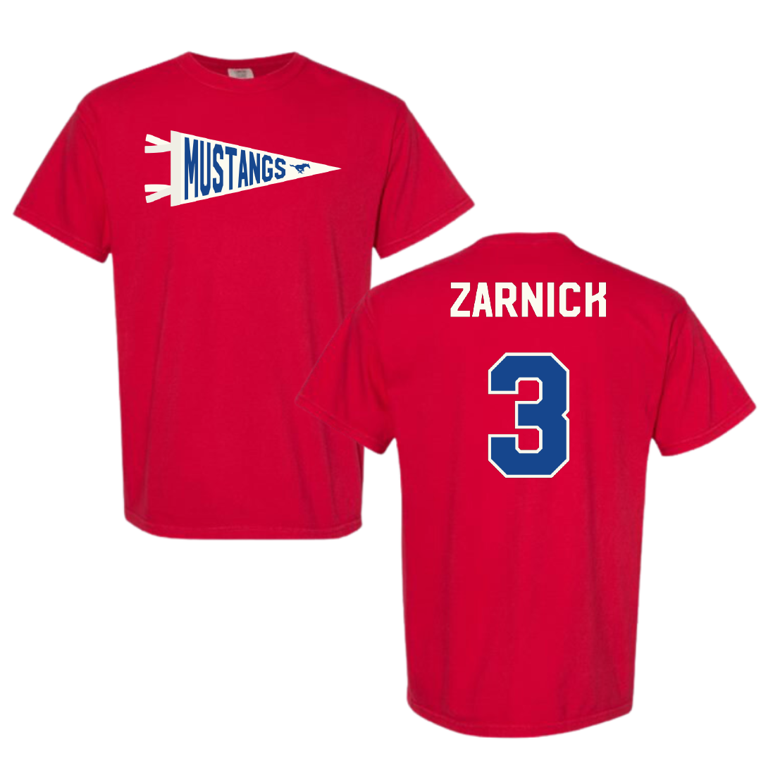 Southern Methodist University Soccer Red Pennant Comfort Colors Tee - #3 Owen Zarnick