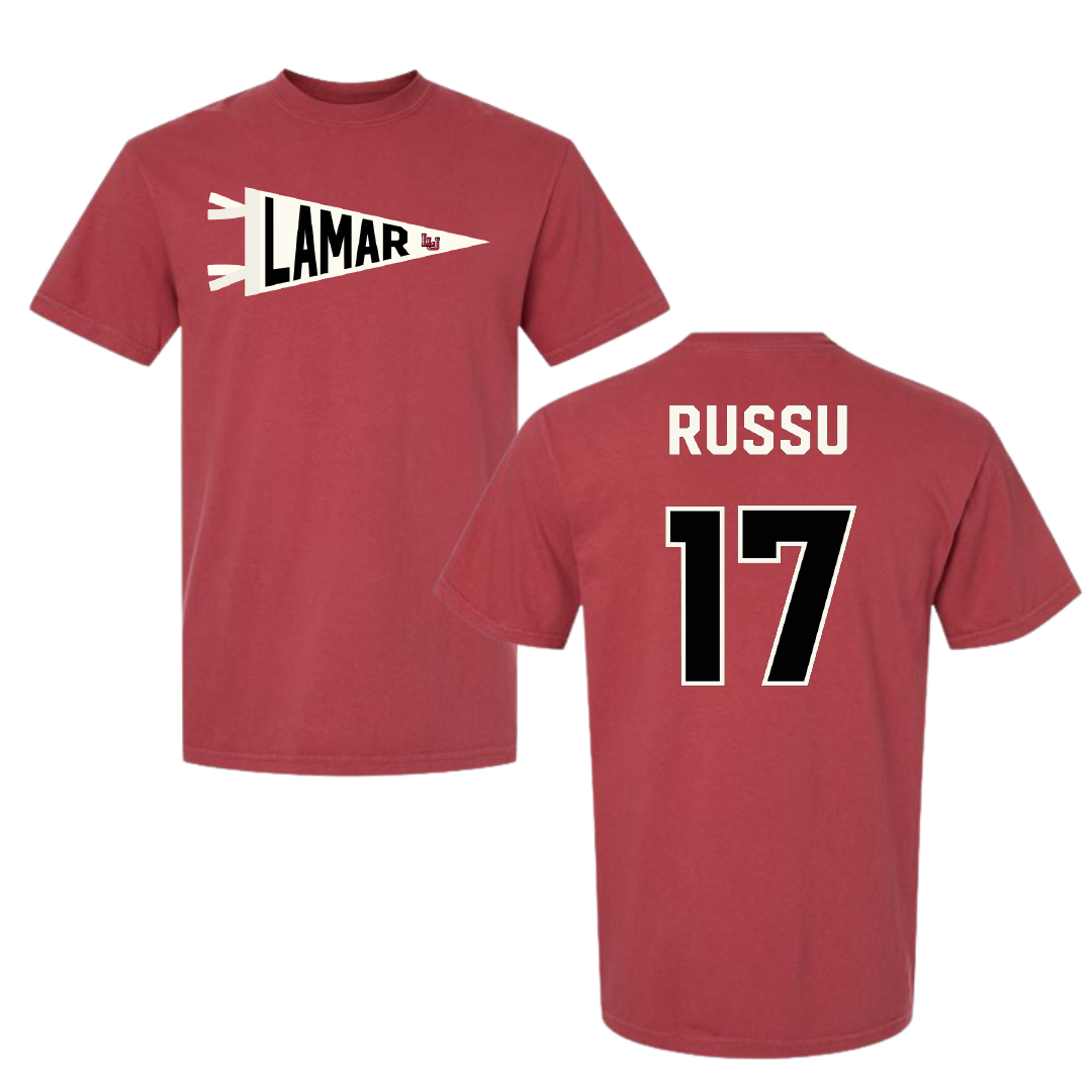 Lamar University Soccer Canvas Red Pennant Comfort Colors Tee - #17 Addison Russu