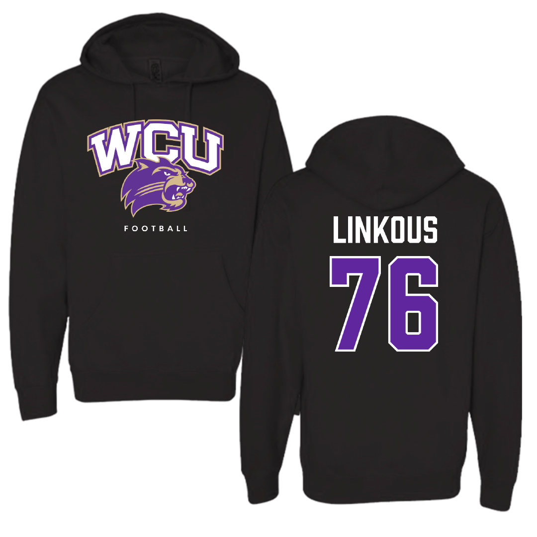 Western Carolina University Football Black Hoodie - #76 Nathan Linkous