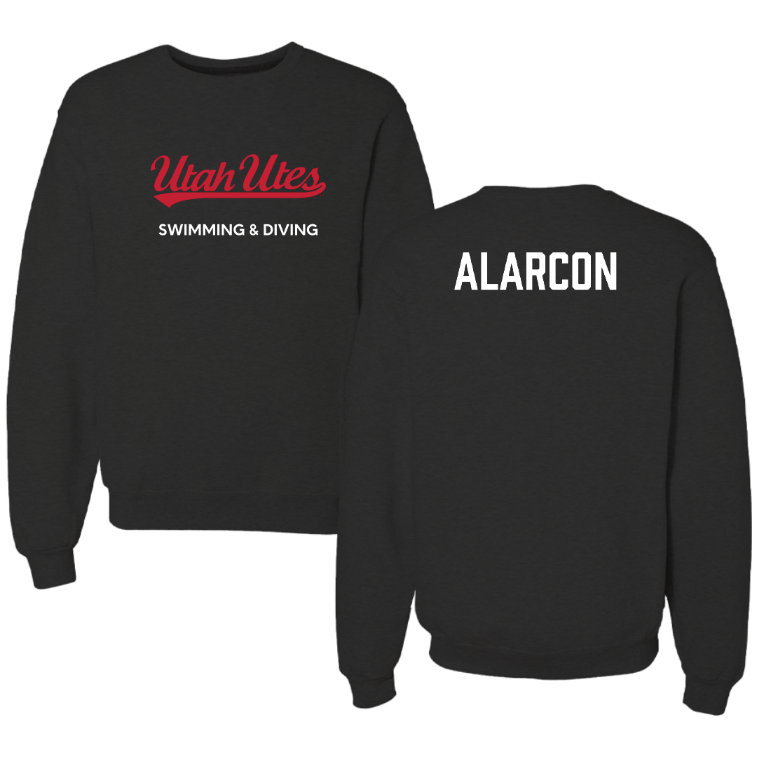 University of Utah Swimming & Diving Black Crewneck - Landon Alarcon