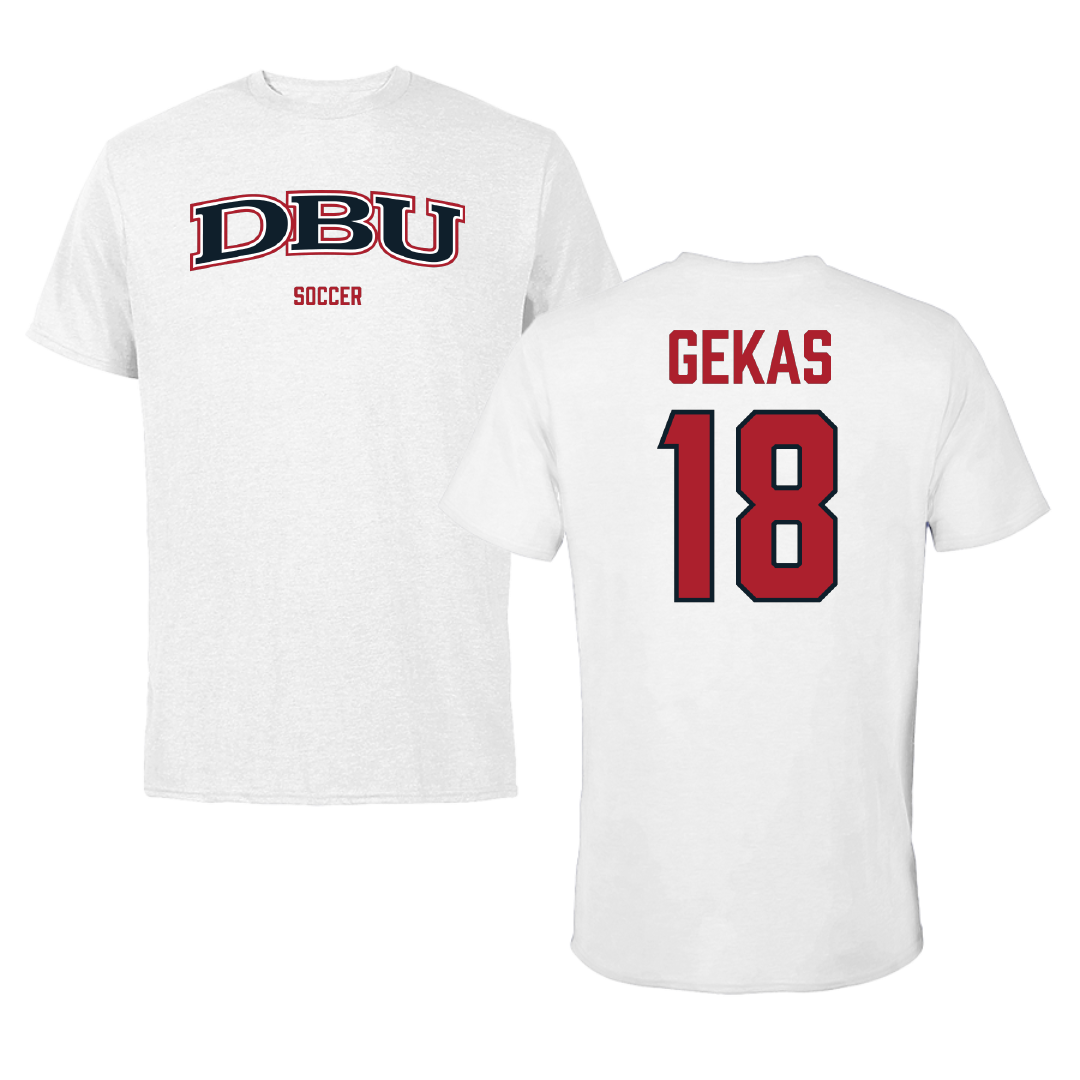 Dallas Baptist University Soccer (W) White Performance Tee - #18 Carly Gekas