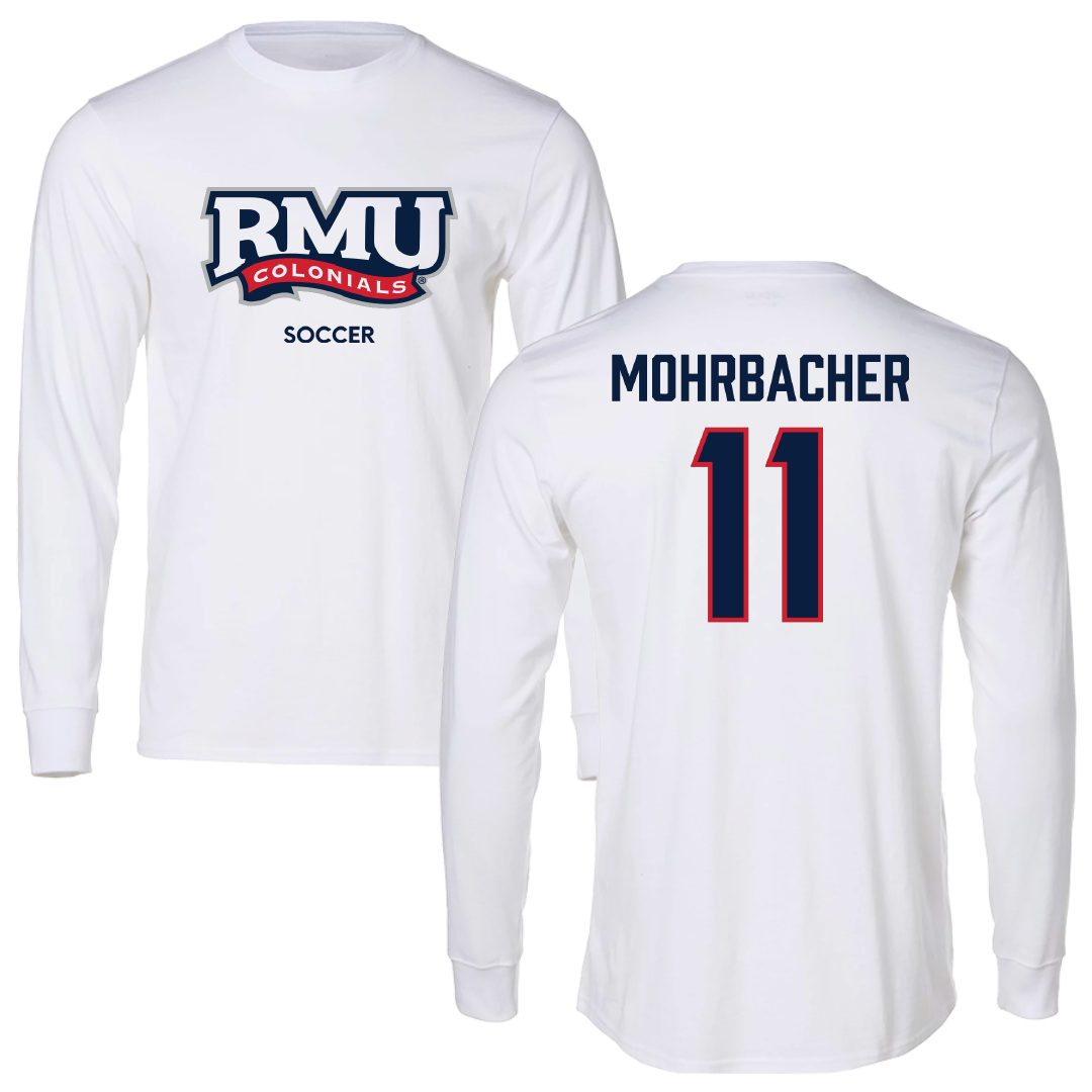 Robert Morris University Soccer (W) White Mascot Performance Long Sleeve - #11 Renae Mohrbacher