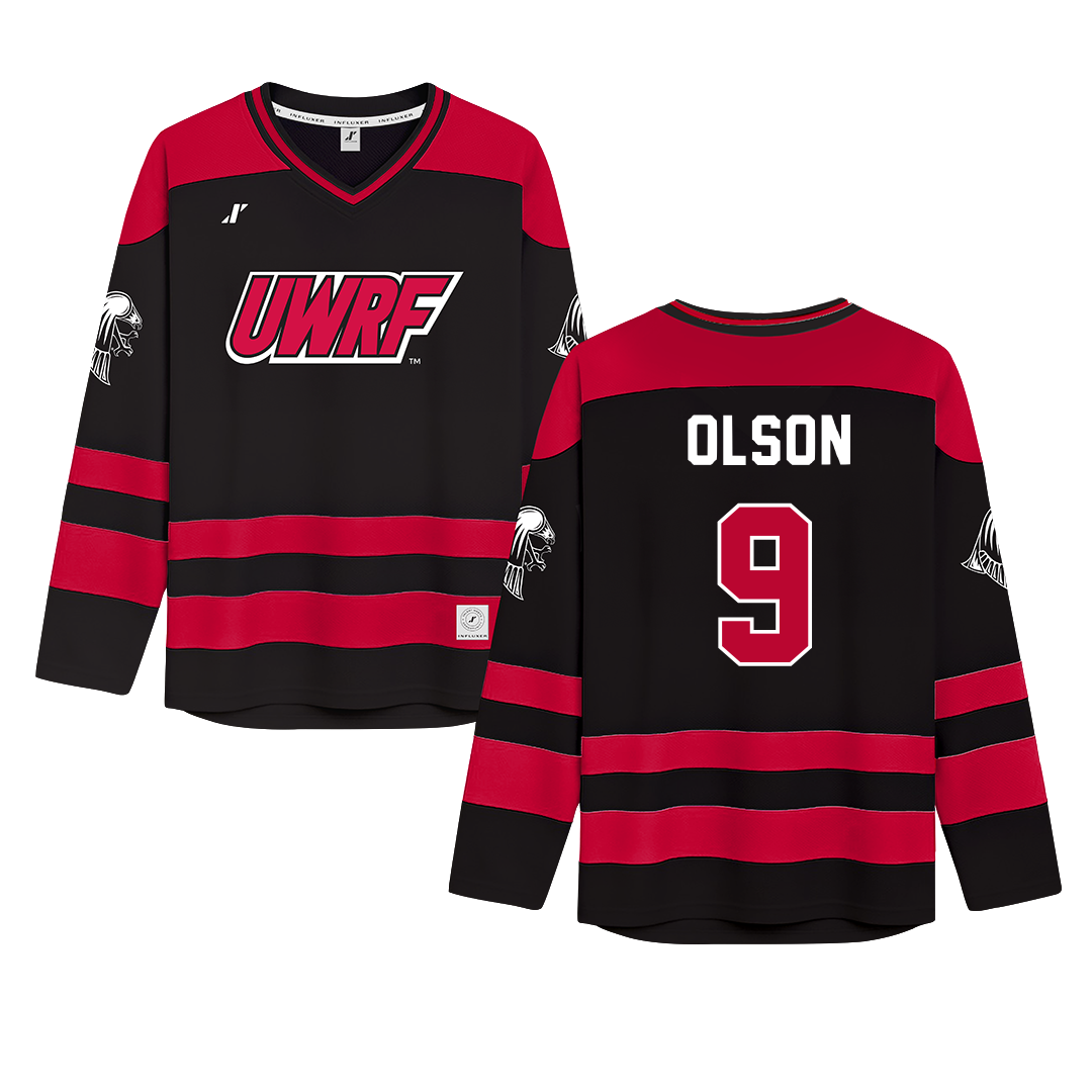 University of Wisconsin-River Falls Black Hockey Jersey - #9 Bailey Olson