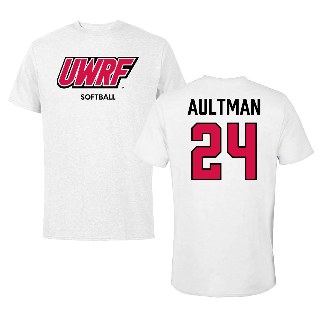 University of Wisconsin-River Falls Softball White Block Tee - #24 Kelly Aultman