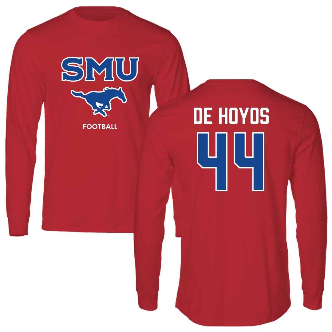 Southern Methodist University Football Red Performance Long Sleeve - #44 Michael De Hoyos