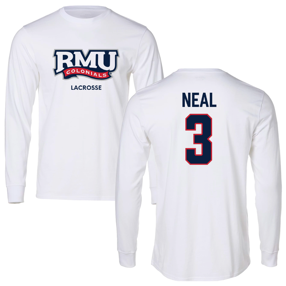 Robert Morris University Lacrosse (M) White Mascot Long Sleeve - #3 Torin Neal