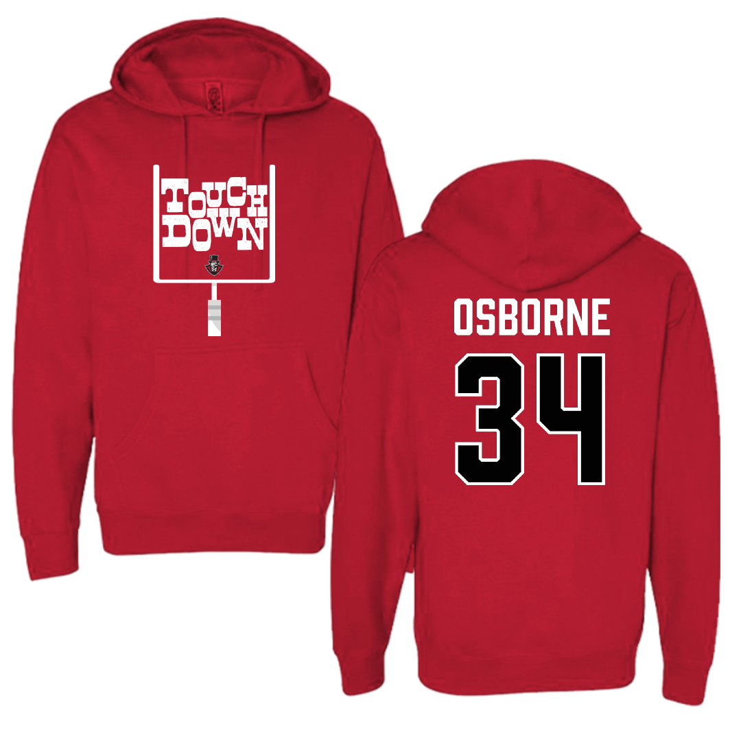 Austin Peay State University Football Red Touchdown Hoodie - #34 Jahlin Osborne