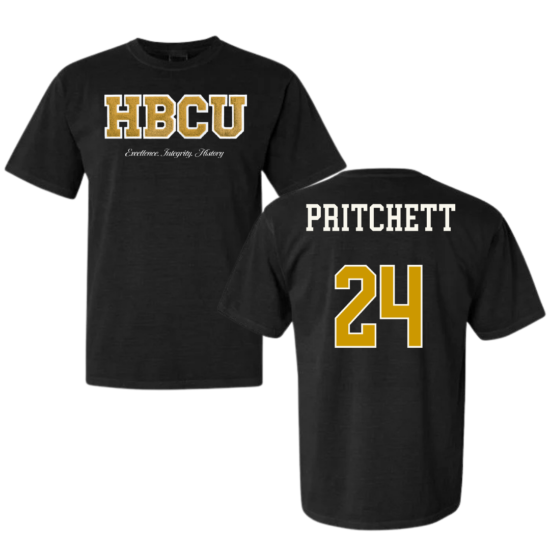 Alabama State University Soccer (W) Black HBCU Varsity Comfort Colors Tee - #24 Ania Pritchett