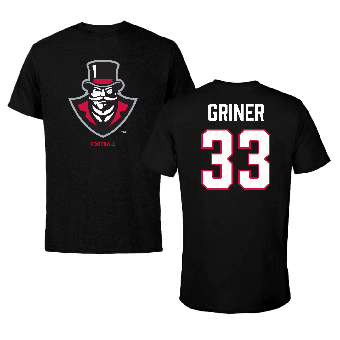 Austin Peay State University Football Black Tee - #33 Jackson Griner