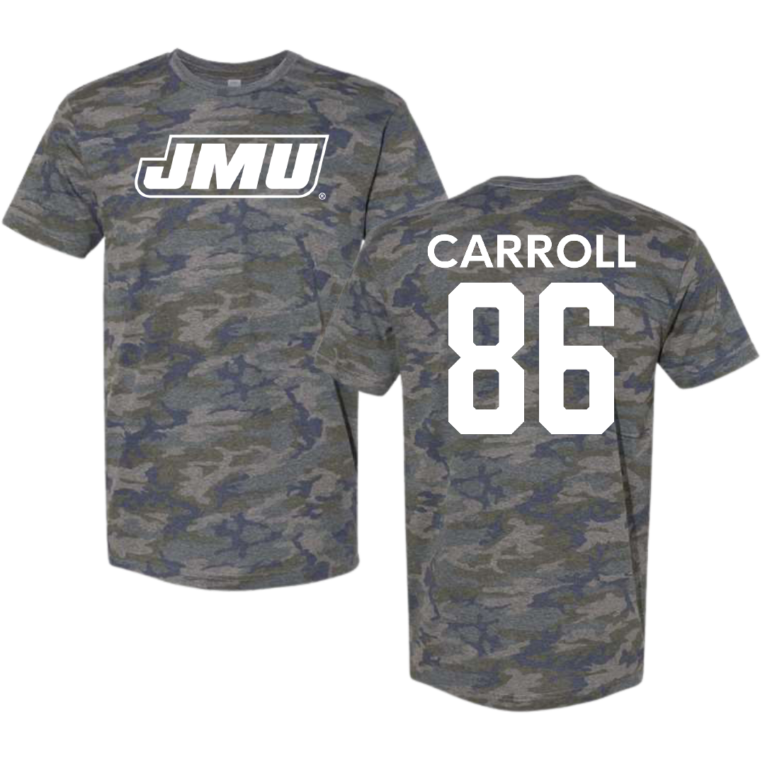 James Madison University Football Vintage Camo Tee - #86 Collin Carroll