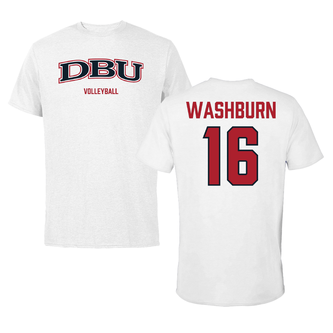 Dallas Baptist University Volleyball (W) White Performance Tee - #16 Sadie Washburn