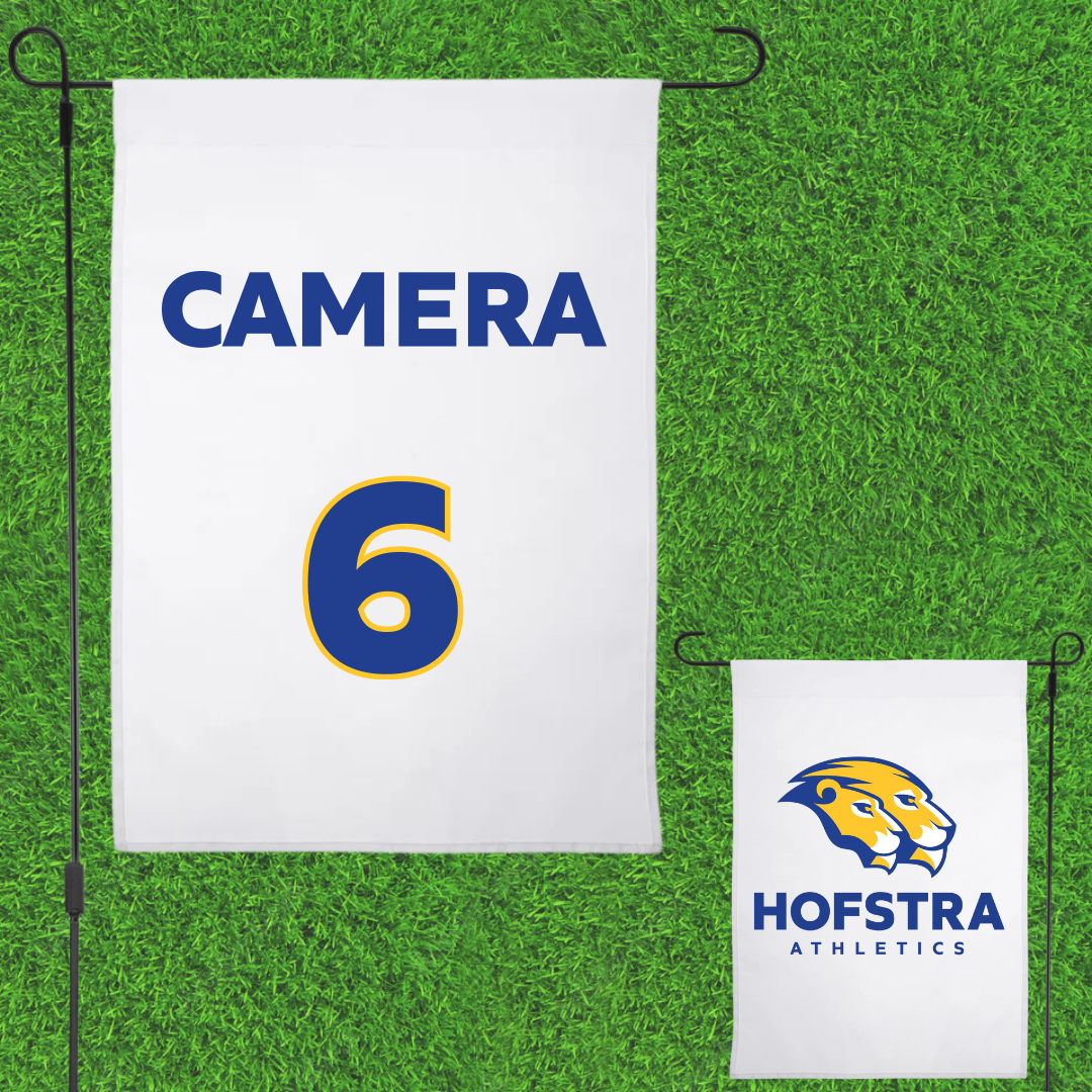 Hofstra University Baseball White Garden Flag - #6 Dom Camera