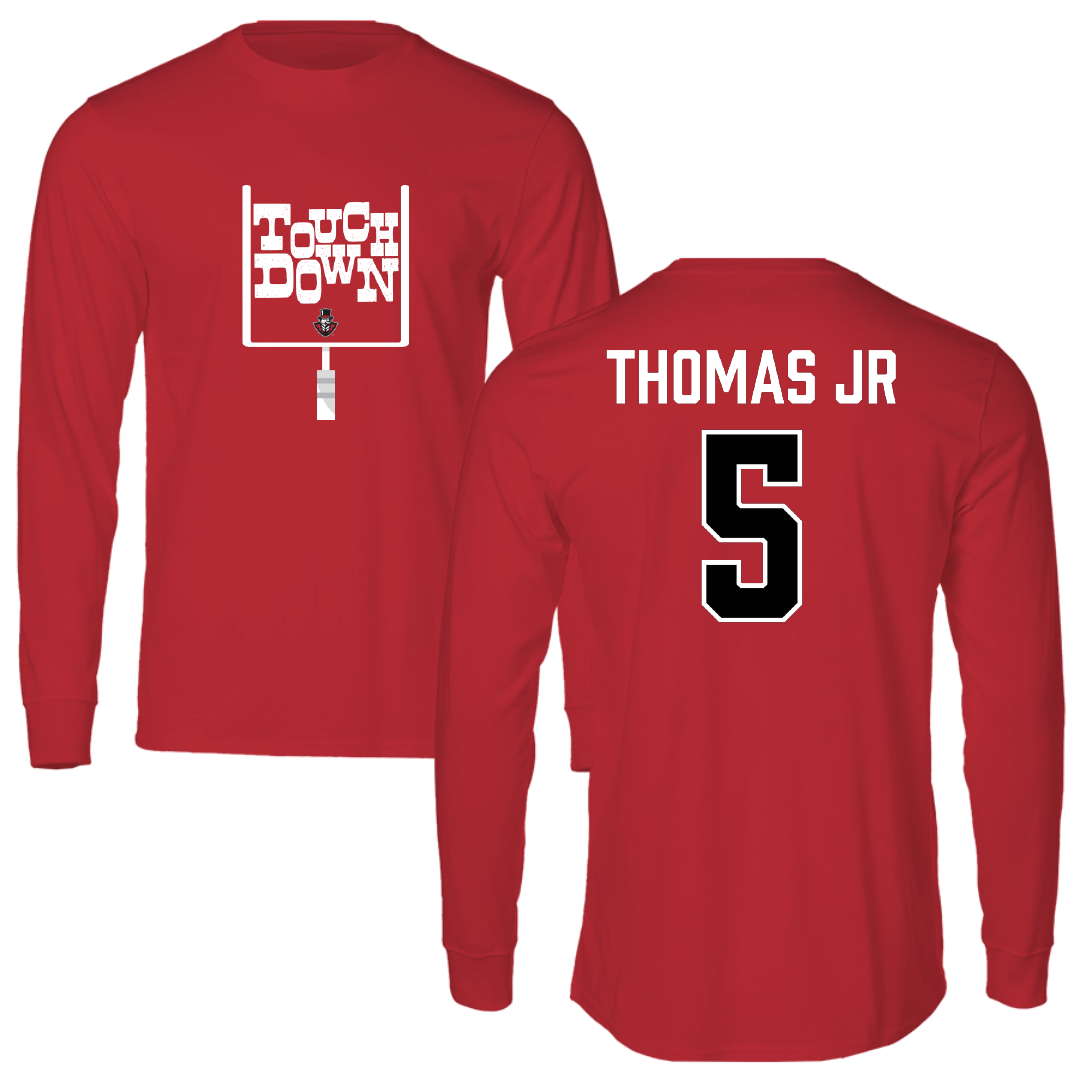 Austin Peay State University Football Red Touchdown Performance Long Sleeve - #5 Rashaud Thomas Jr