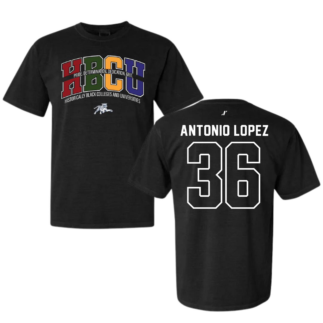 Jackson State University Soccer Black HBCU Comfort Colors Tee - #36 Karime Antonio Lopez