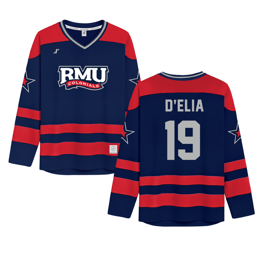 Robert Morris University Navy Hockey Jersey - #19 Thalia D'Elia