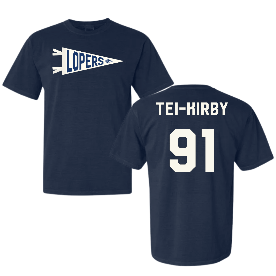 University of Nebraska at Kearney Football Navy Pennant Comfort Colors Tee - #91 Wayne Tei-Kirby