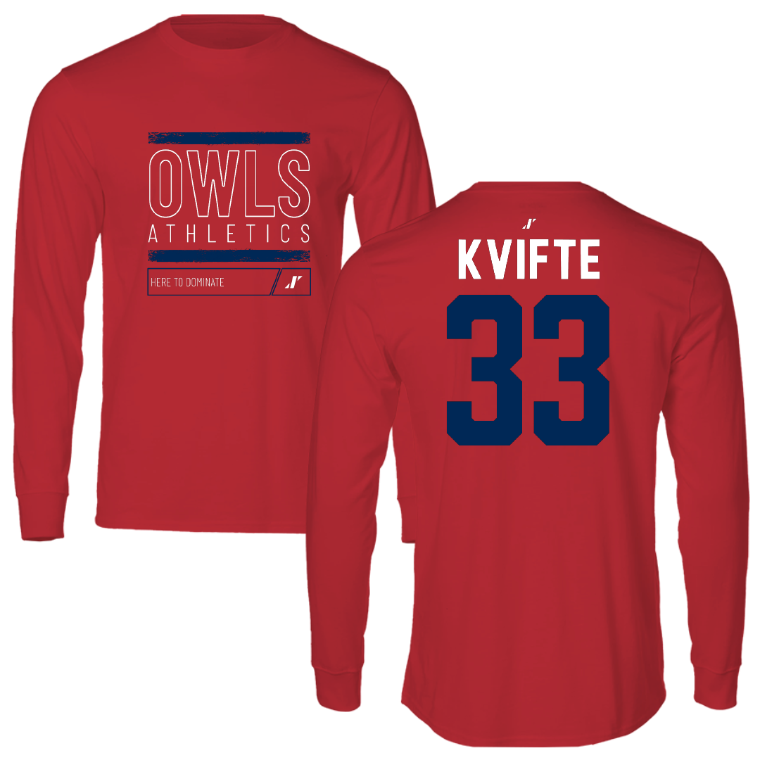 Florida Atlantic University Soccer Red Dominate Performance Long Sleeve - #33 Noah Kvifte