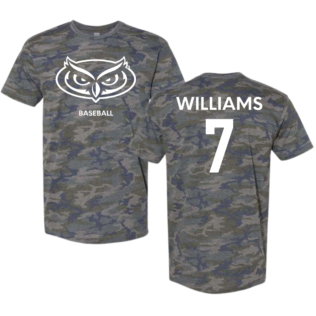 Florida Atlantic University Baseball Vintage Camo Tee - #7 CJ Williams