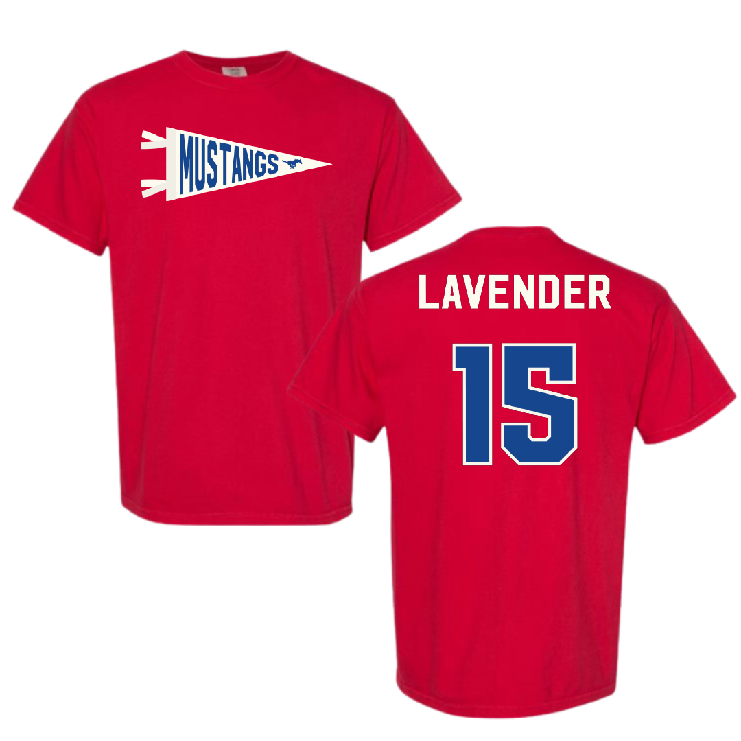 Southern Methodist University Football Red Pennant Comfort Colors Tee - #15 Jaxson Lavender