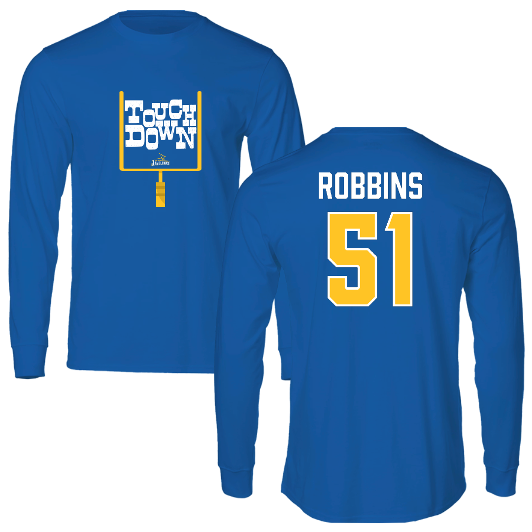 Texas A&M University-Kingsville Football Blue Touchdown Performance Long Sleeve - #51 Tre Robbins