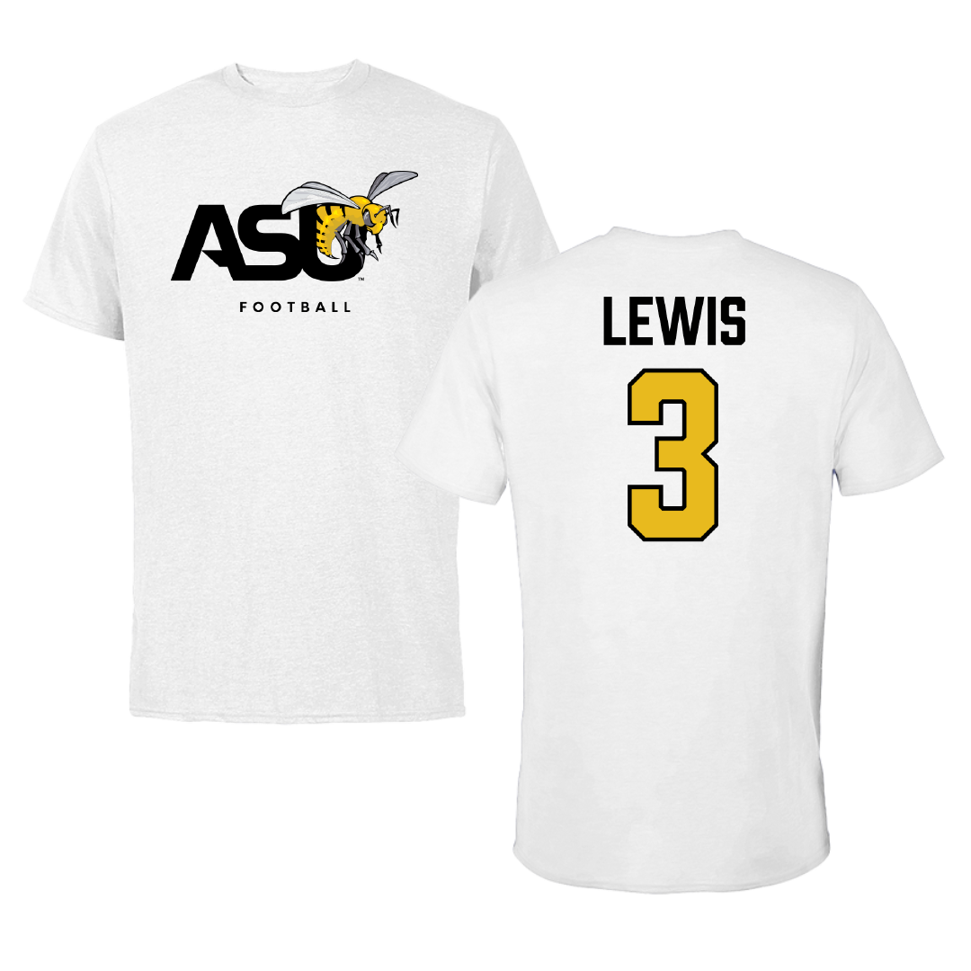 Alabama State University Football White ASU Tee - #3 Keane Lewis