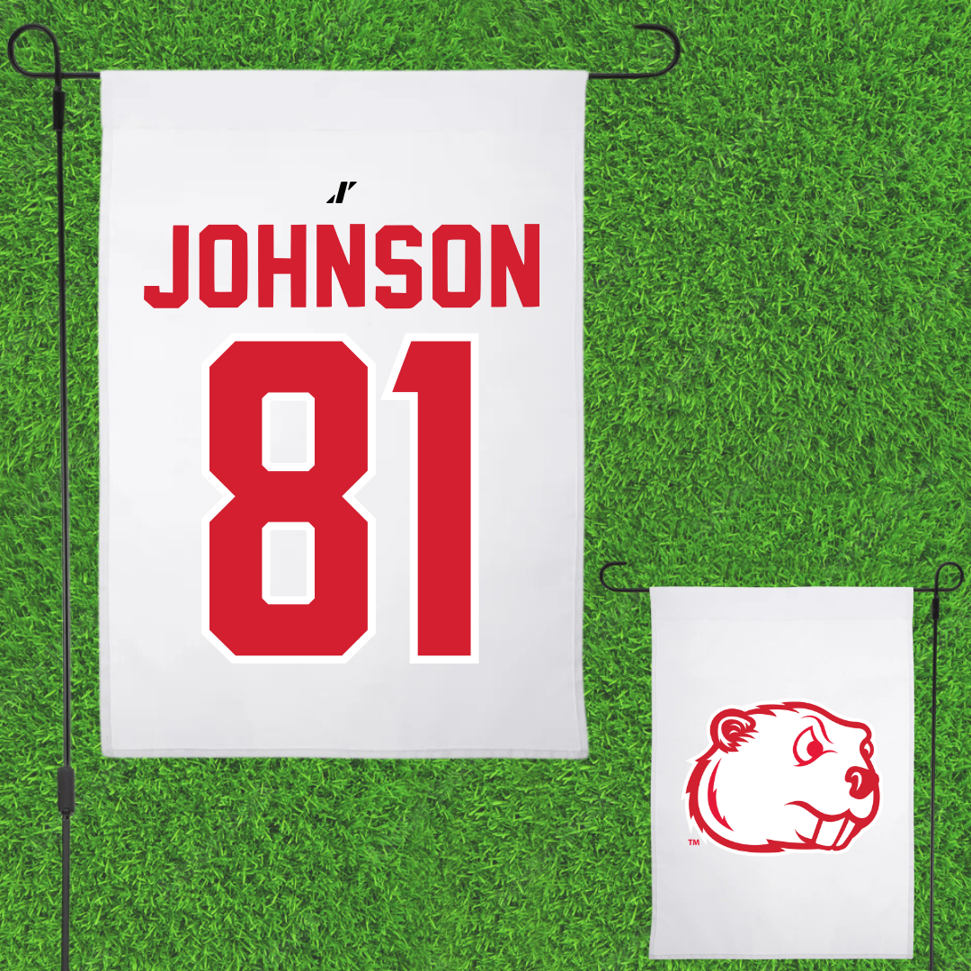 Minot State University Football White Garden Flag - #81 Tyler Johnson