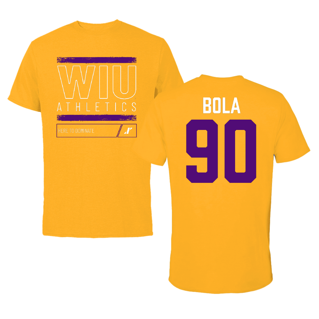 Western Illinois University Football Gold Dominate Performance Tee - #90 Mayo Bola