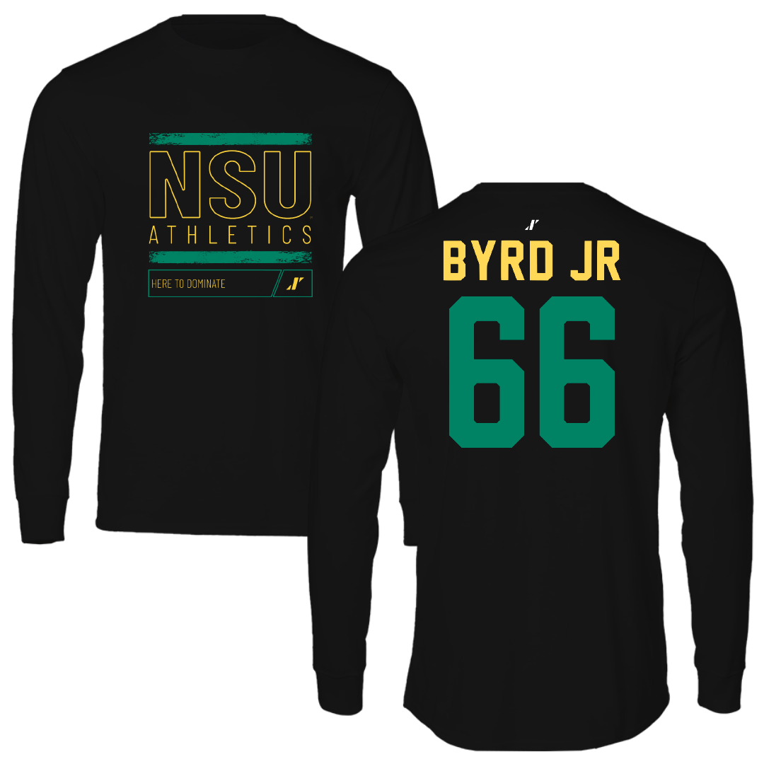 Norfolk State University Football Black Dominate Performance Long Sleeve - #66 Vincent Byrd Jr