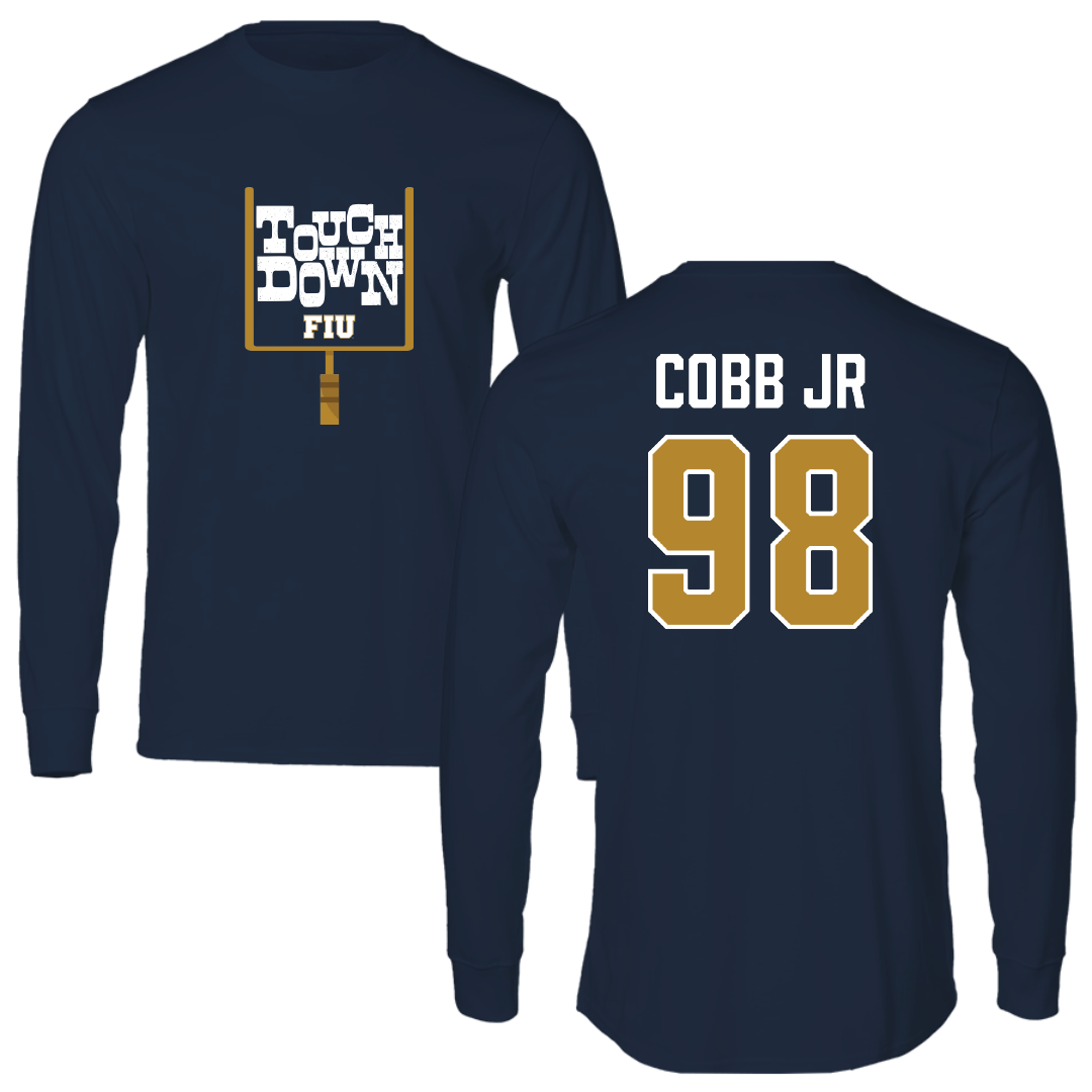 Florida International University Football Navy Touchdown Long Sleeve - #98 Antoine Cobb Jr
