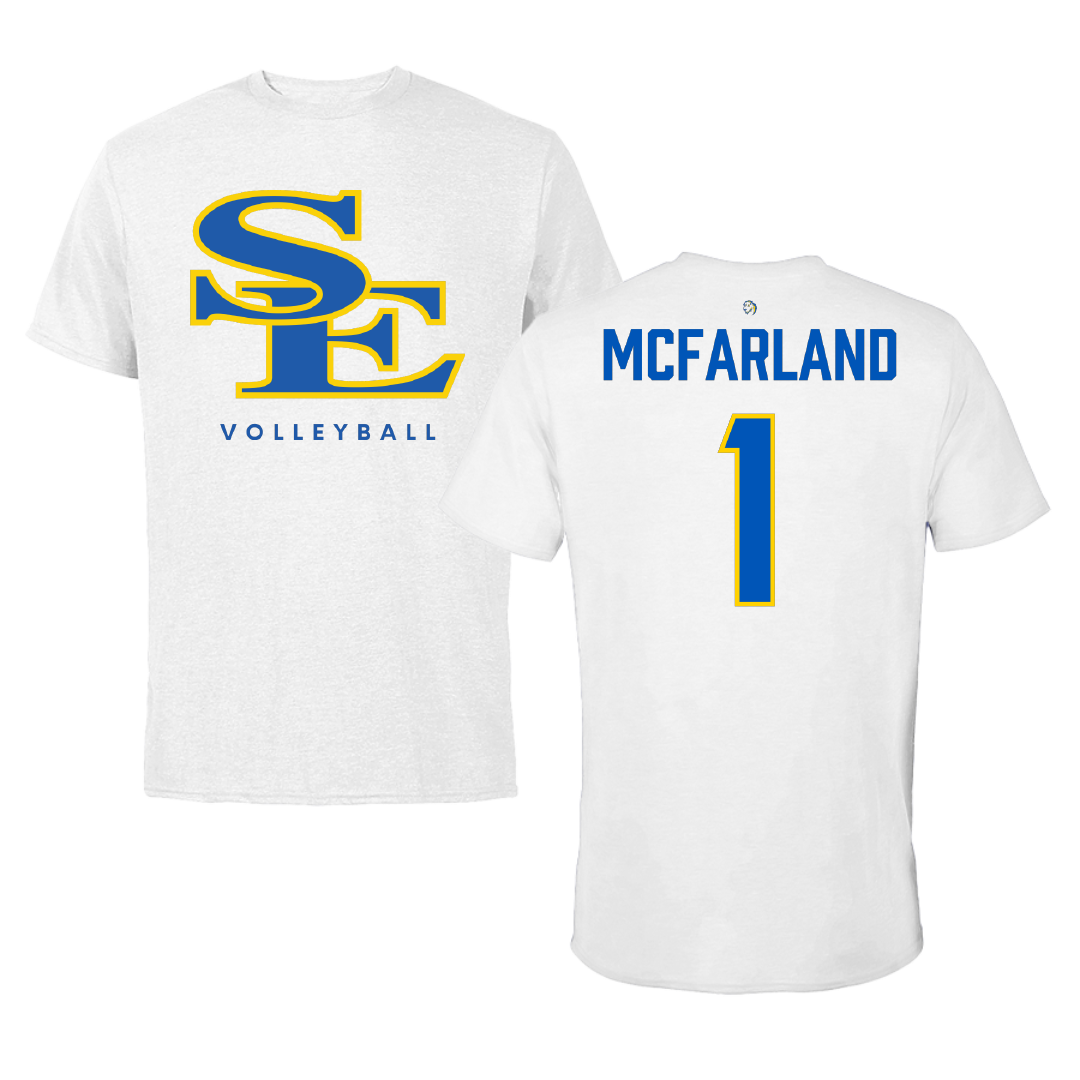 Southeastern Oklahoma State University Volleyball White Performance Tee - #1 Riley McFarland