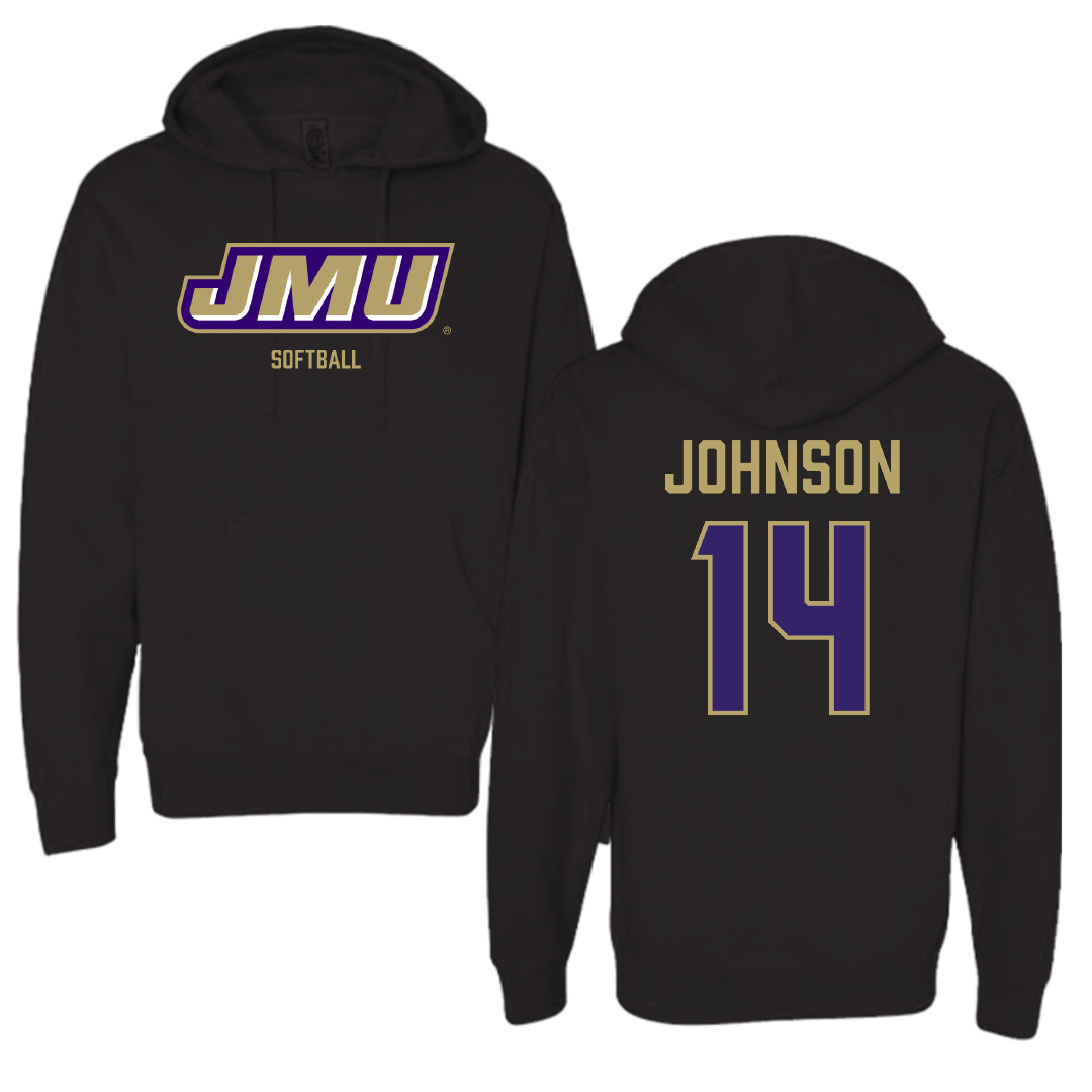 James Madison University Softball Black Hoodie - #14 Taylor Johnson