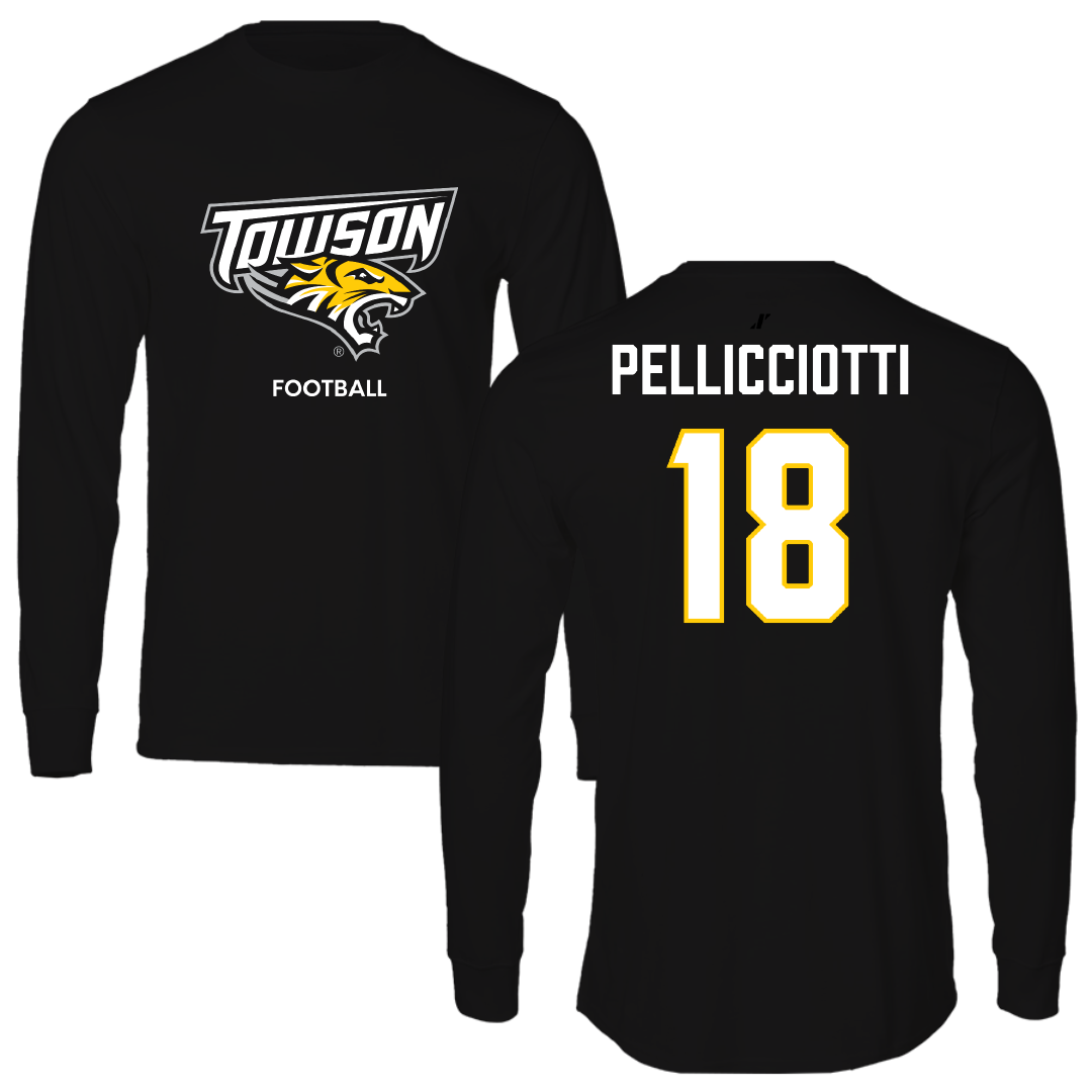 Towson University Football Black Long Sleeve - #18 Jack Pellicciotti