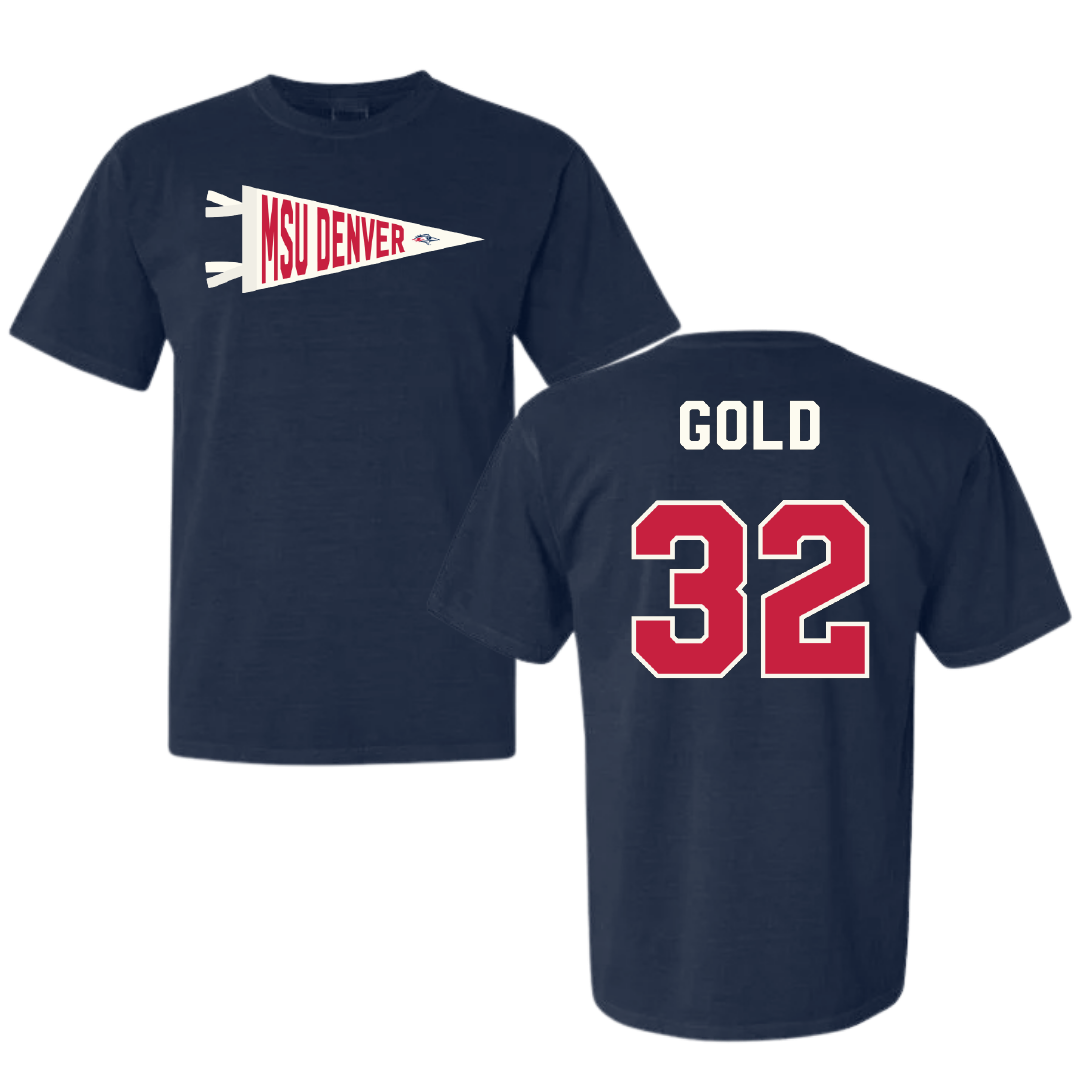 Metropolitan State University of Denver Soccer Navy Pennant Comfort Colors Tee - #32 Brooklyn Gold