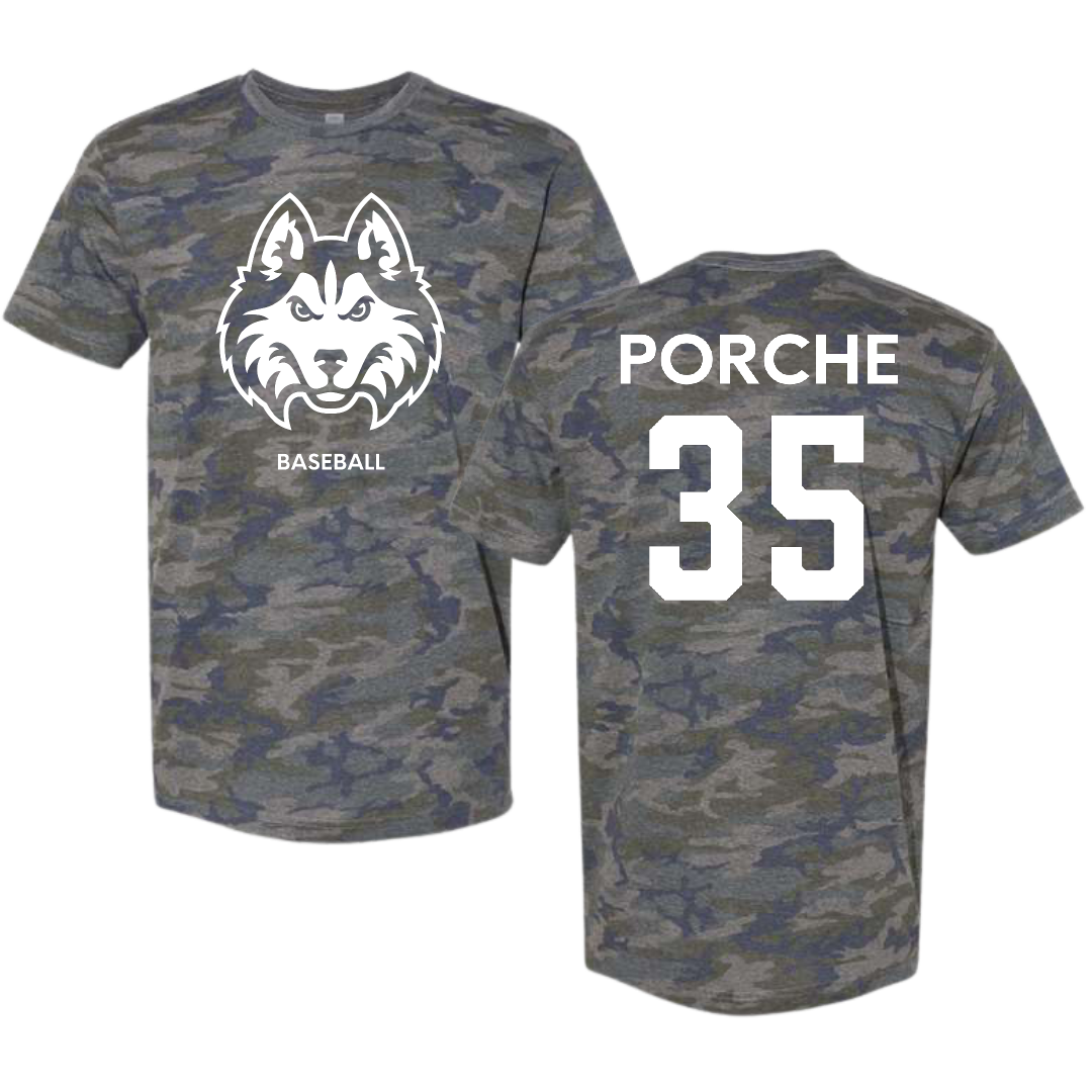 Houston Christian University Baseball Vintage Camo Tee - #35 Ryan Porche