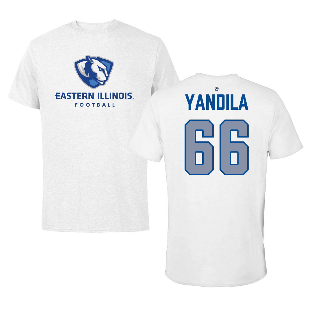 Eastern Illinois University Football White Tee - #66 Jordan Yandila