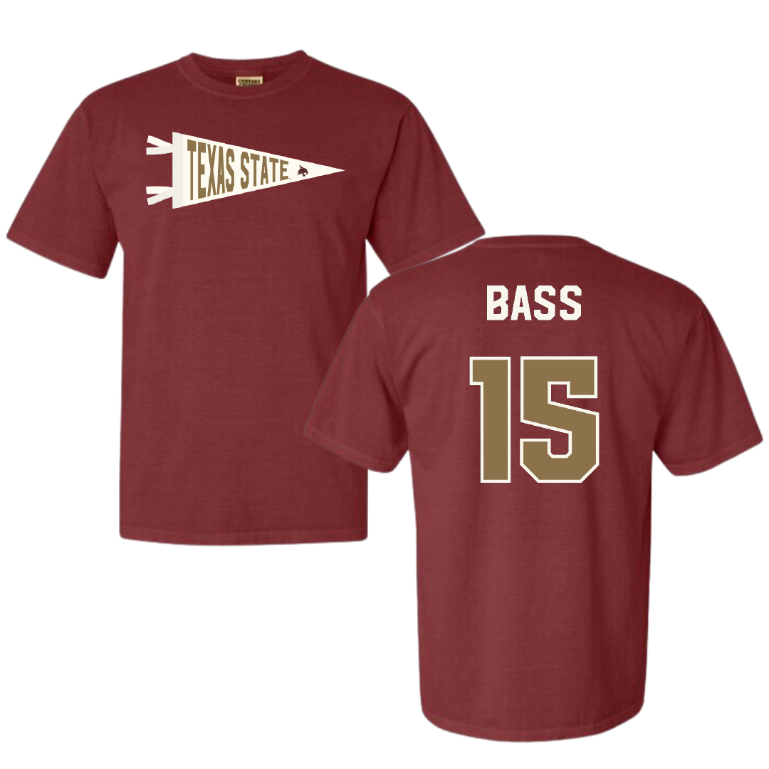 Texas State University Softball Maroon Pennant Comfort Colors Tee - #15 Karmyn Bass