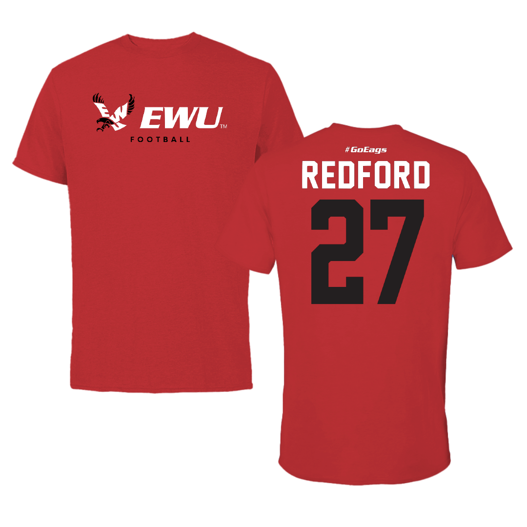 Eastern Washington University Football Red Block Tee - #27 Isaac Redford
