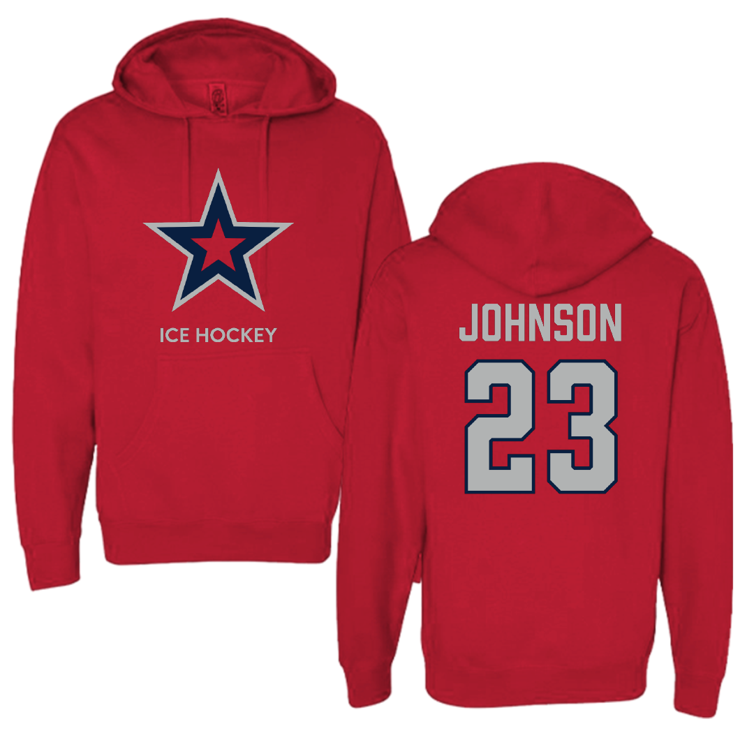 Robert Morris University Ice Hockey (M) Red Mascot Hoodie - #23 Luke Johnson