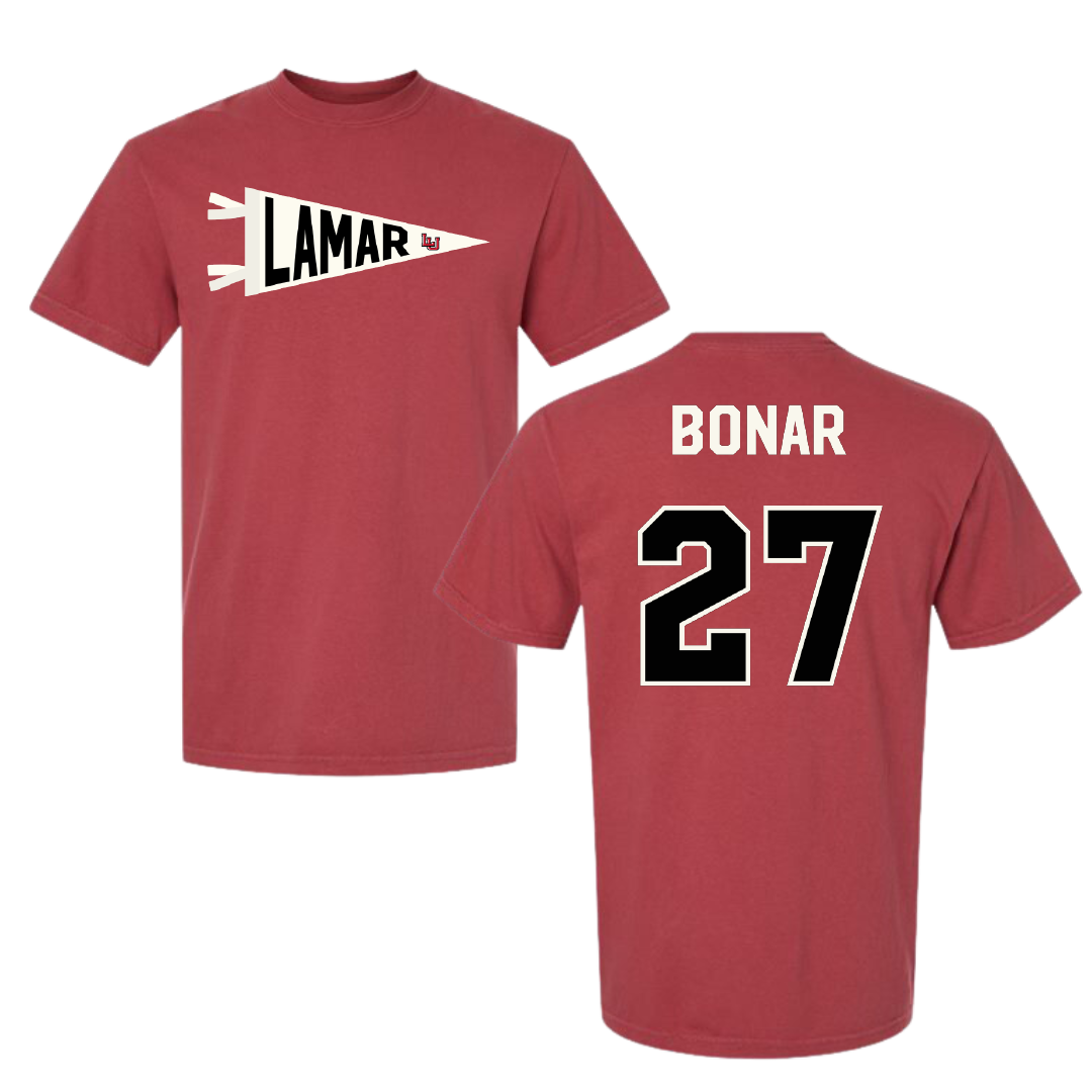 Lamar University Football Canvas Red Pennant Comfort Colors Tee - #27 Robert Bonar