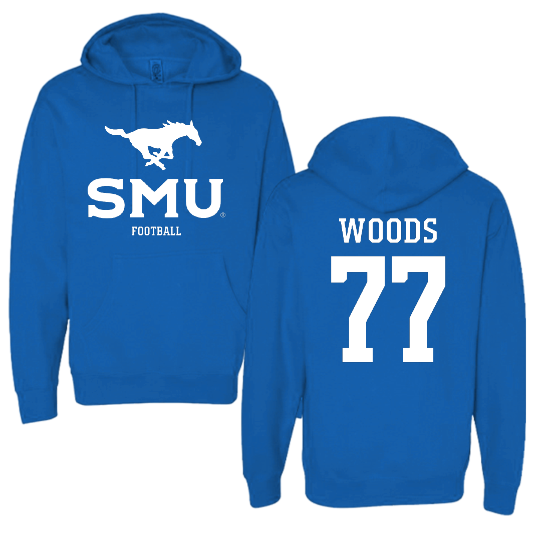 Southern Methodist University Football Blue Hoodie - #77 Alex Woods