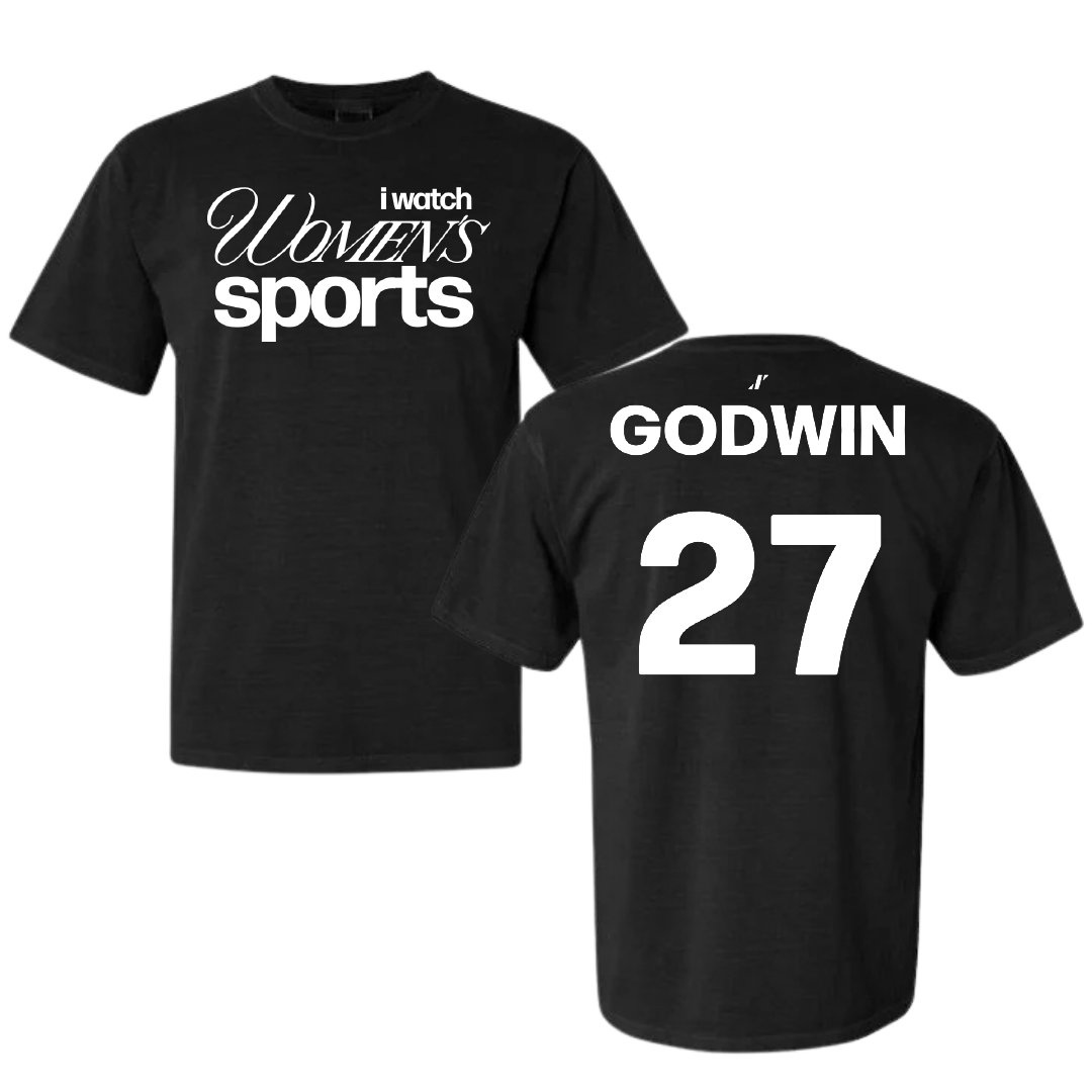 Nicholls State University Soccer Black WHM Comfort Colors Tee - #27 Emma Godwin