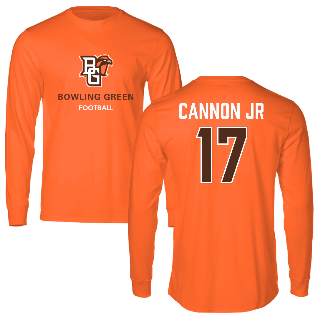 Bowling Green State University Football Orange Performance Long Sleeve - #17 Mark Cannon Jr