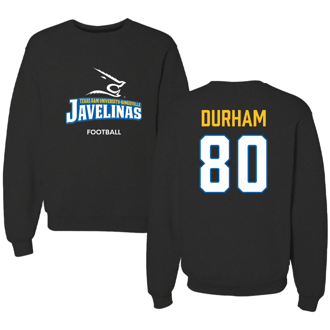 Texas A&M University-Kingsville Football Black Crewneck - #80 Exavier Durham