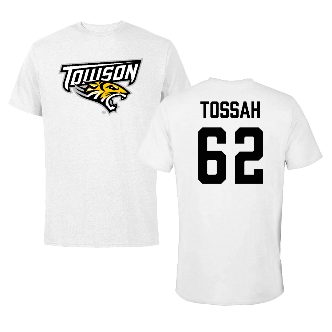 Towson University Football White Performance Tee - #62 Derick Tossah