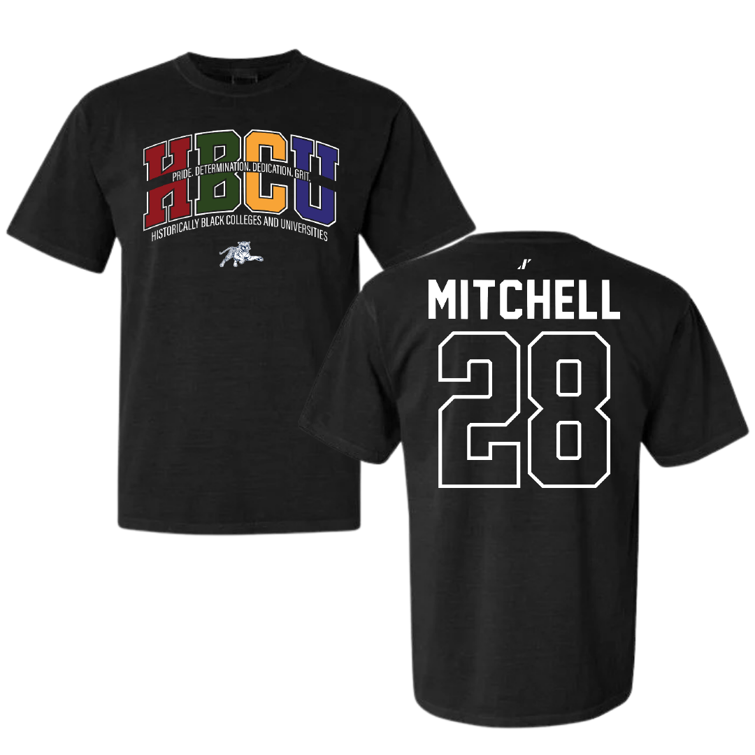 Jackson State University Football Black HBCU Comfort Colors Tee - #28 Bruce Mitchell