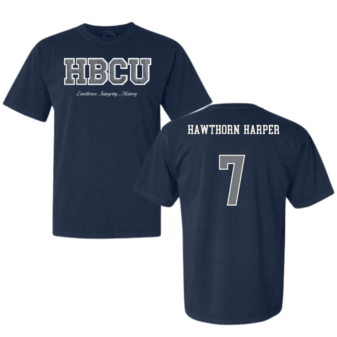 Jackson State University Soccer (W) Navy HBCU Varsity Comfort Colors Tee - #7 Ryanne Hawthorn-Harper