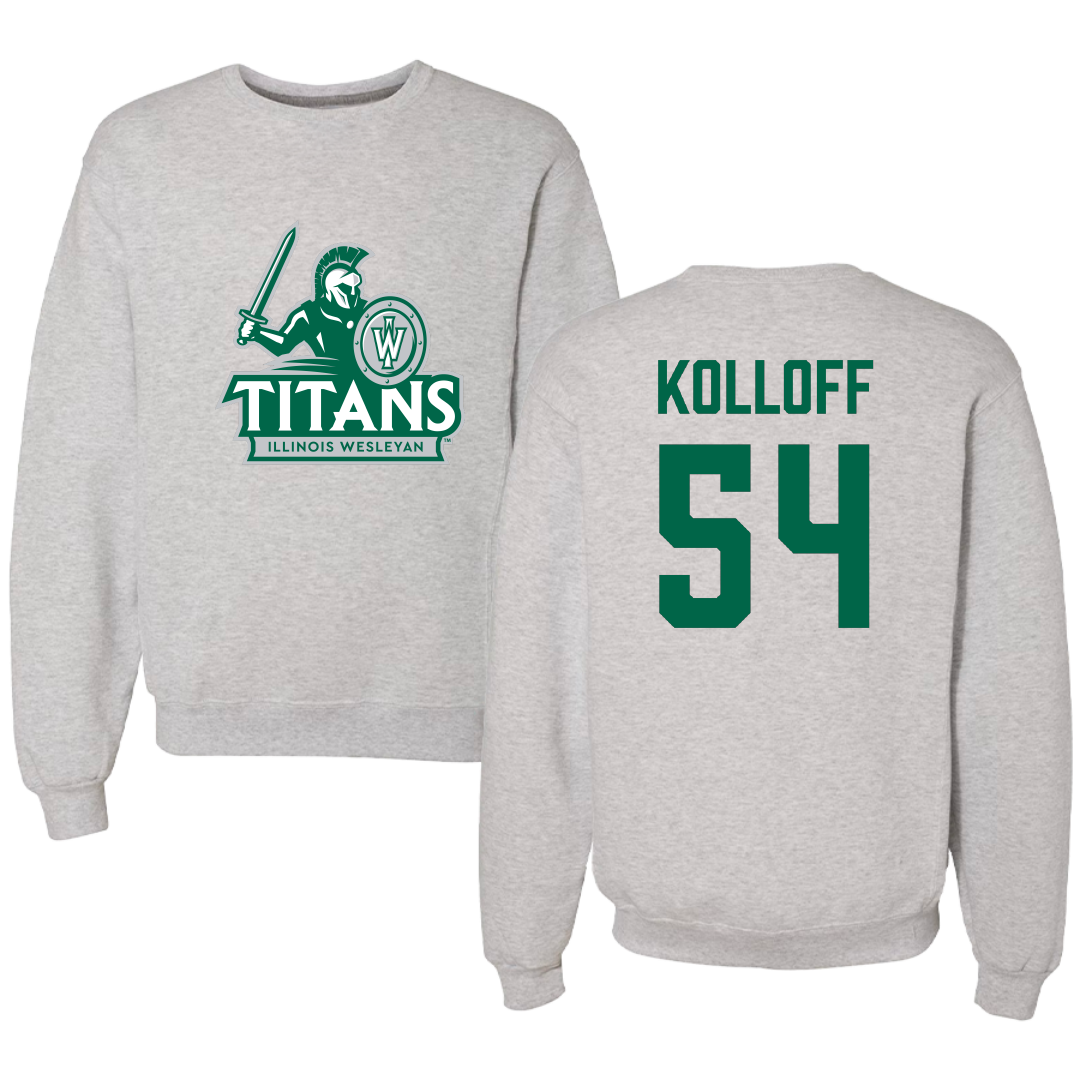 Illinois Wesleyan University Football Gray Titans Crewneck - #54 Ethan Kolloff