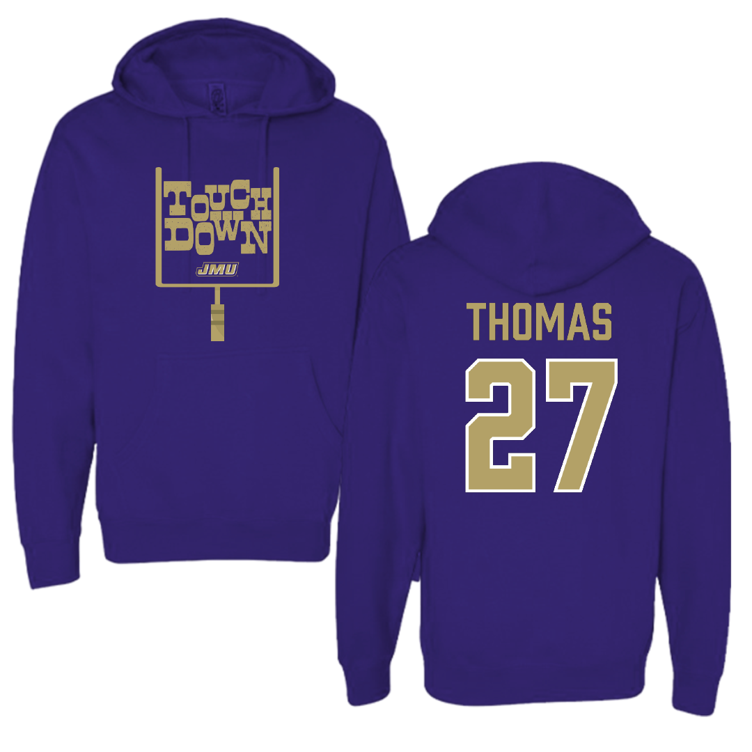 James Madison University Football Purple Touchdown Hoodie - #27 Jacob Thomas